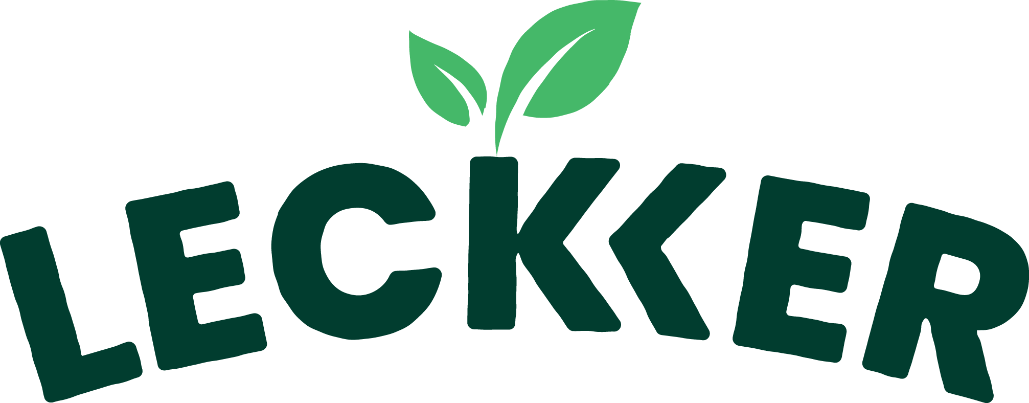 leckker Logo Buchstaben mit grüner Pflanze