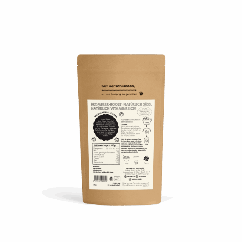 Gefriergetrocknete Brombeeren Packung Rückseite